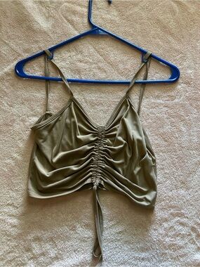 ROMWE Olive Green Ruched Spaghetti Strap Crop Top